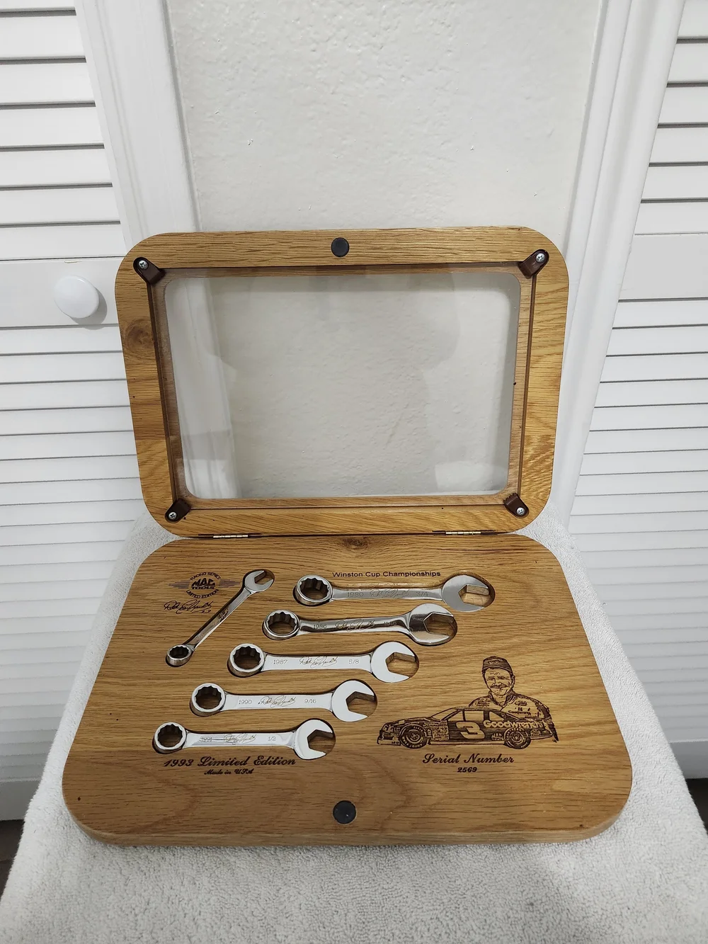 Limited # 3 Edition Oak Display Tray with Chrome Wrench Set - Brown